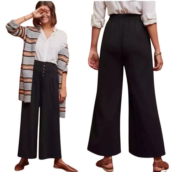 Ettiwa Anthropologie Wide Leg Flowy Pants Black Size XS Boho Cottage Button Fly - Picture 1 of 14
